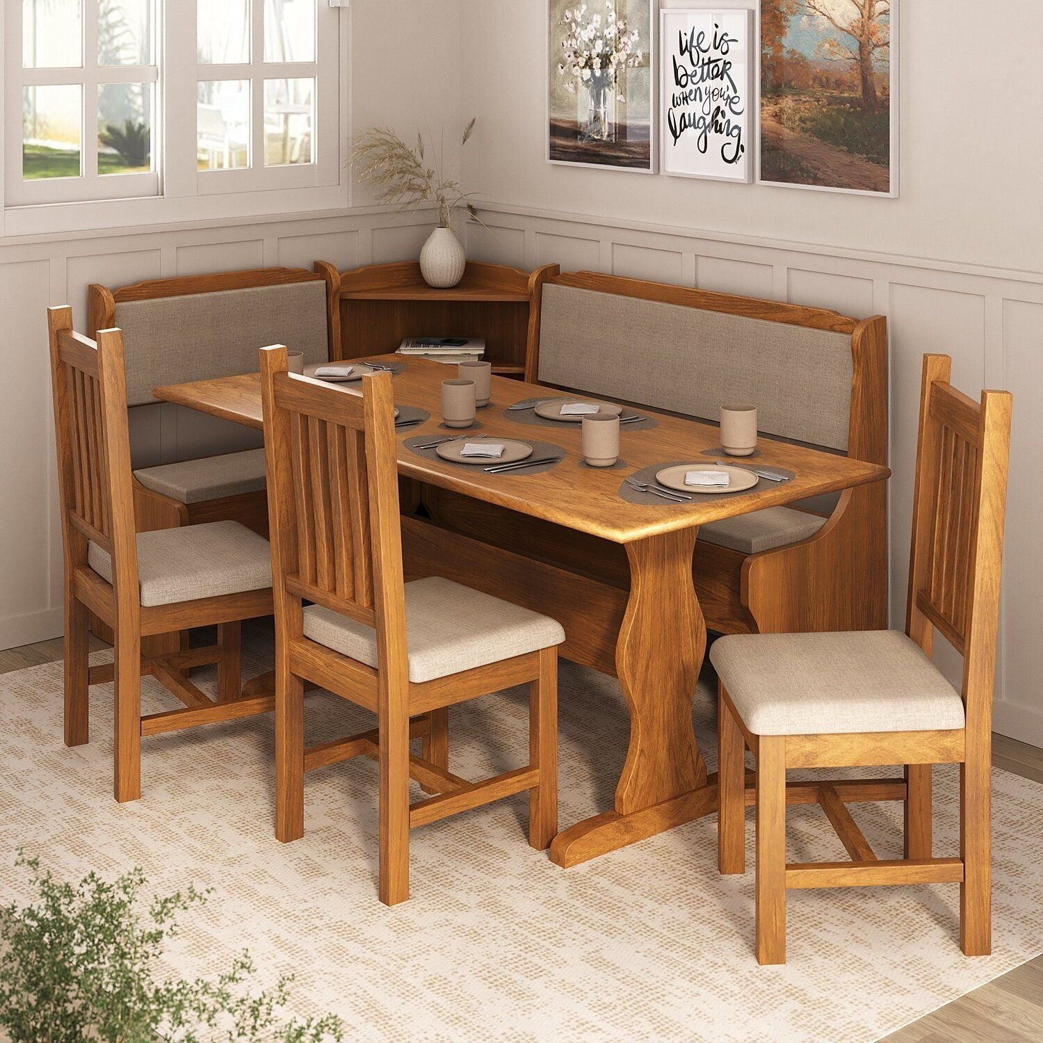 Canto Completo Com Baú E Estofado Germany Mogno/mel