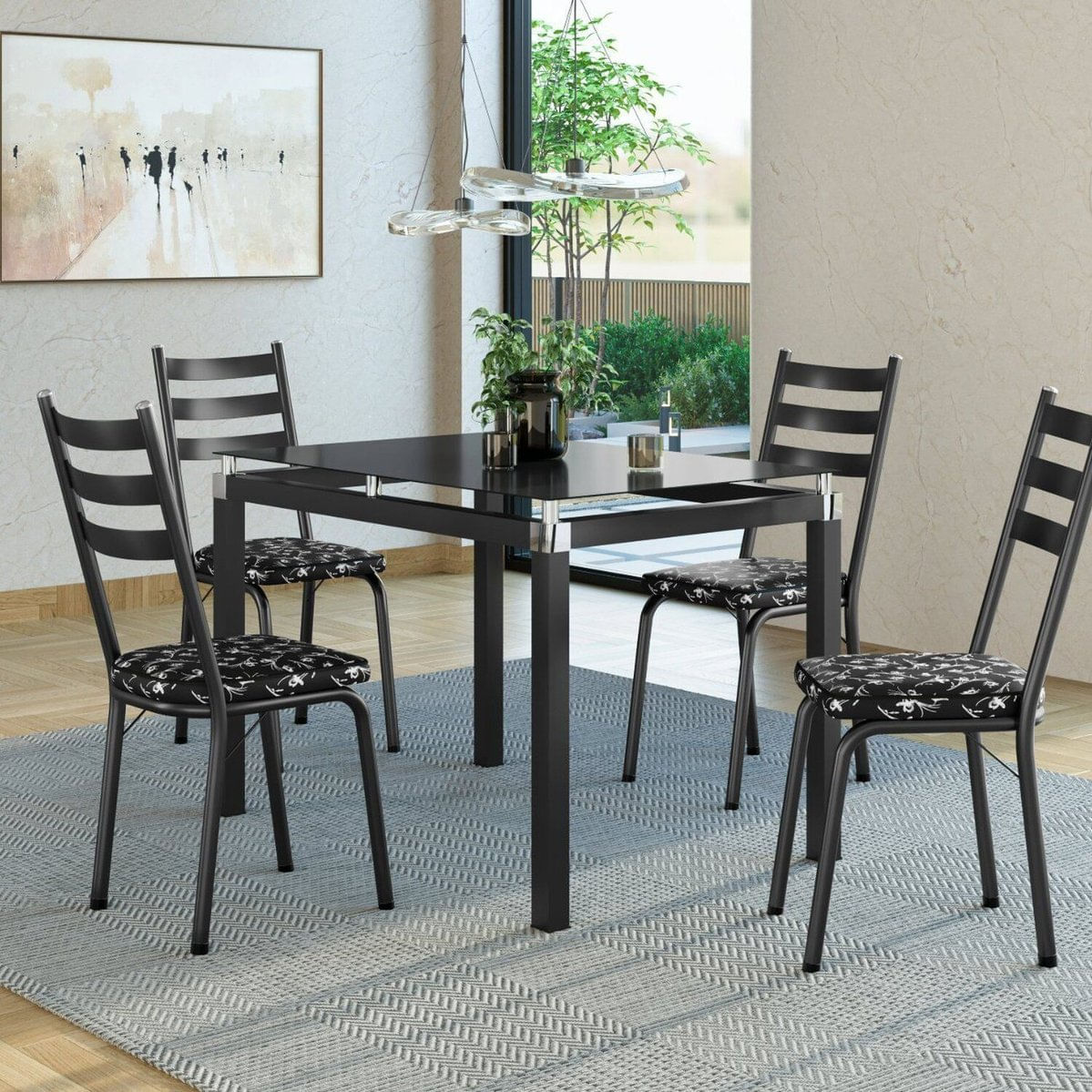 Conjunto Mesa 107x73cm Malva Com 4 Cadeiras New Preto