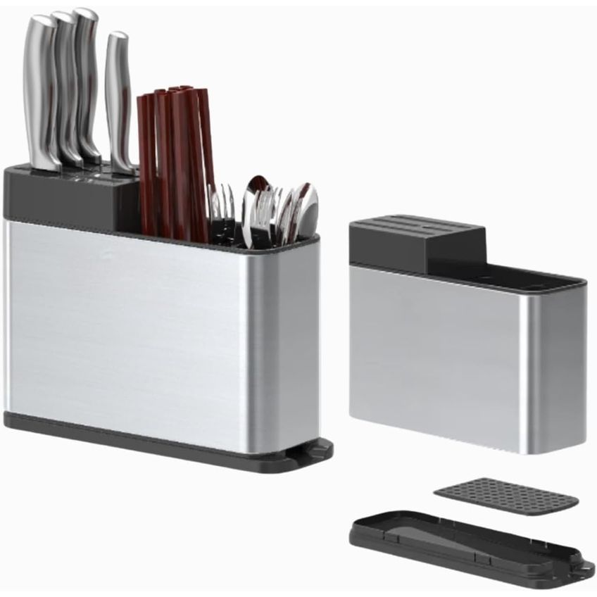 Porta Talheres Inox Com Escorredor E Suporte Para Facas - imagem 5