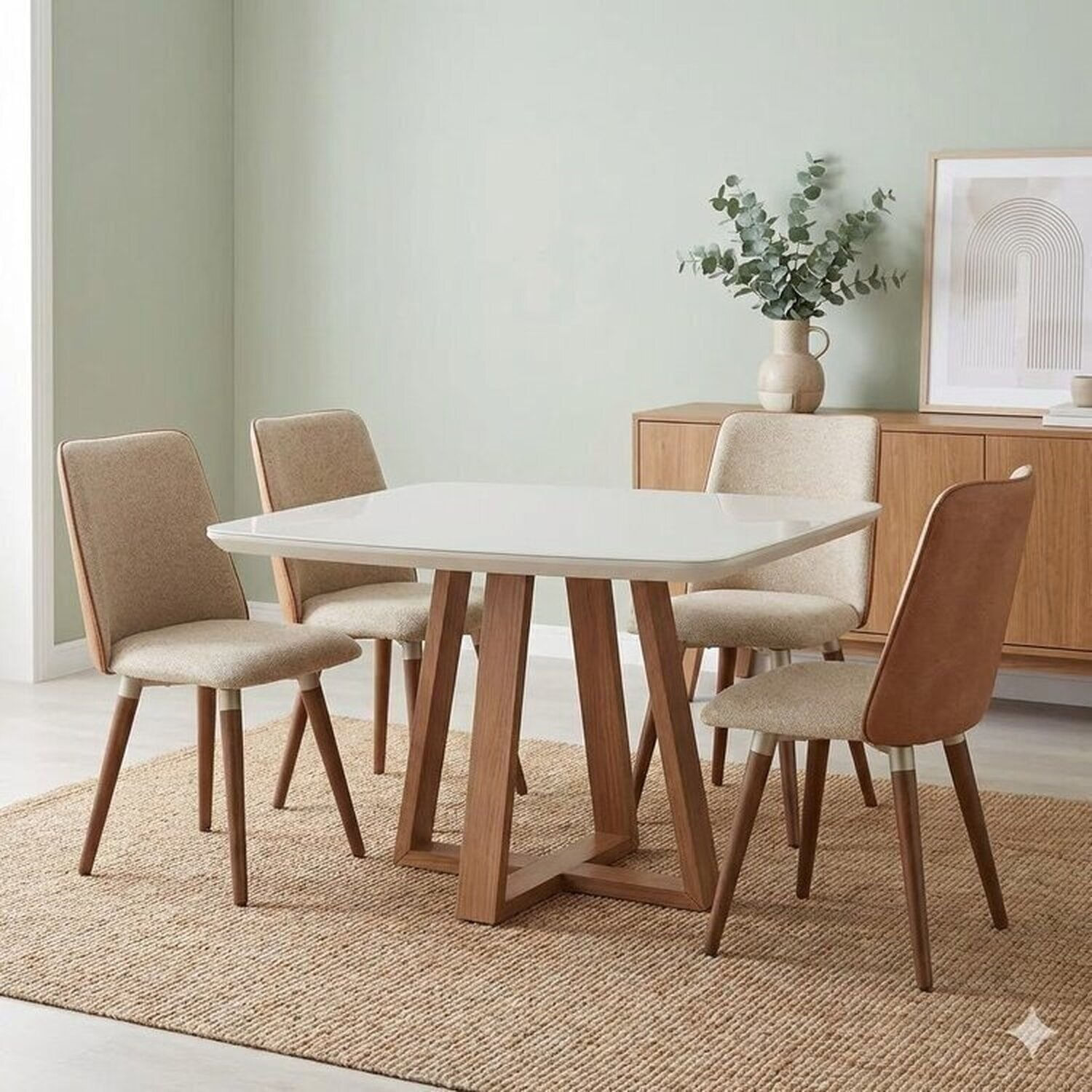 Conjunto Sala De Jantar Mesa Bennet Com Vidro 4 Cadeiras