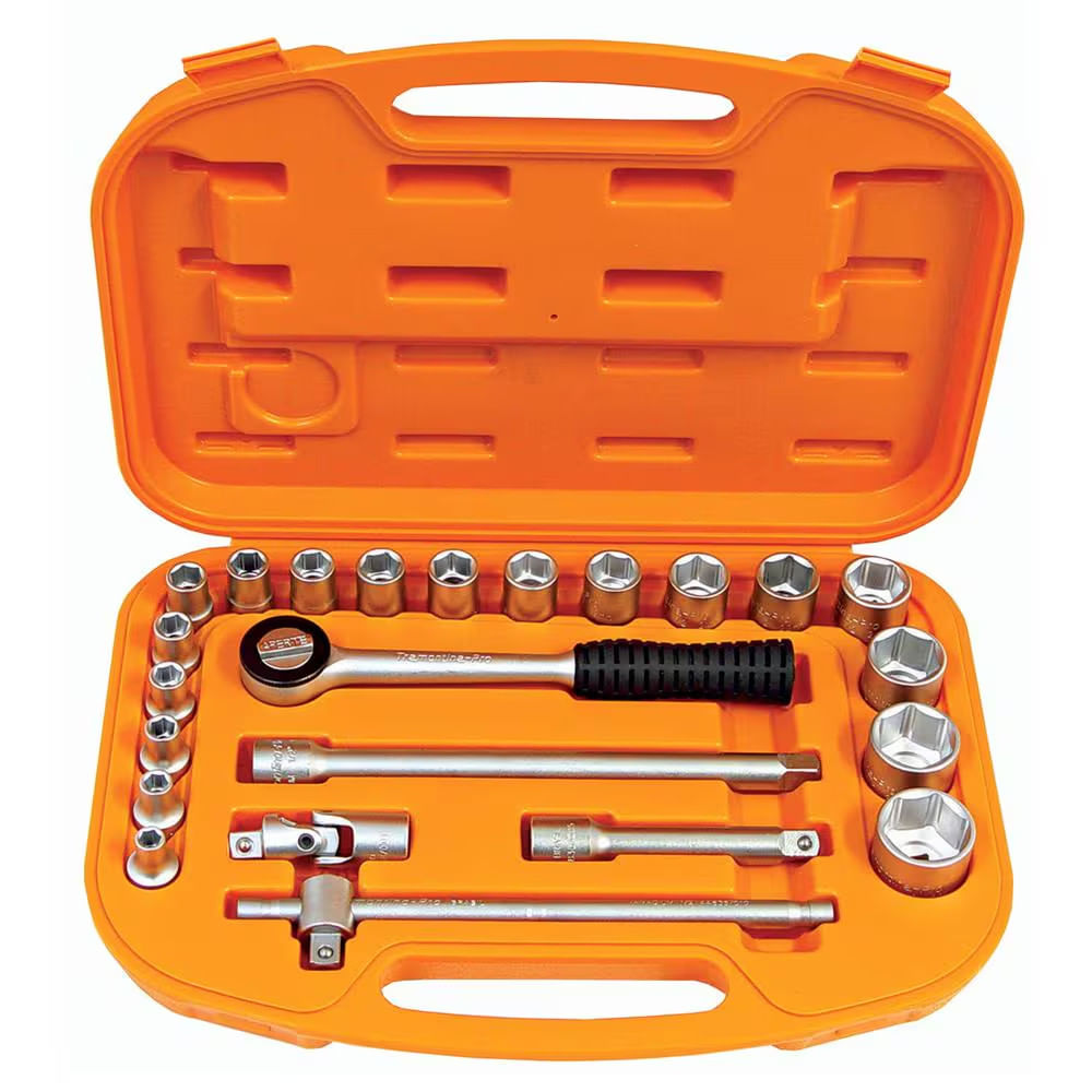 Maleta Com Soquetes E Acessórios 1/2 Polegadas Pro 23 Peças Tramontina