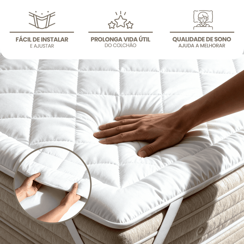 Pillow Top Protetor De Colchão Casa Dona 400 Fios 100 Algodão Hipoalérgico Premium Solteiro Casal Queen E King - imagem 3