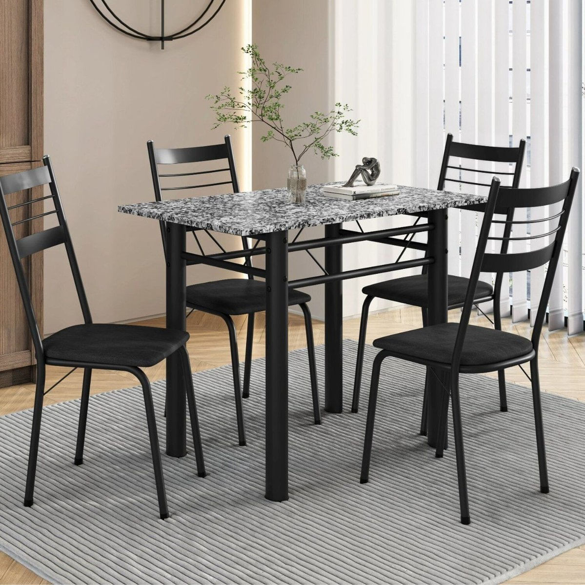 Conjunto Tubular De Mesa E Cadeiras Palma Preto/ocre