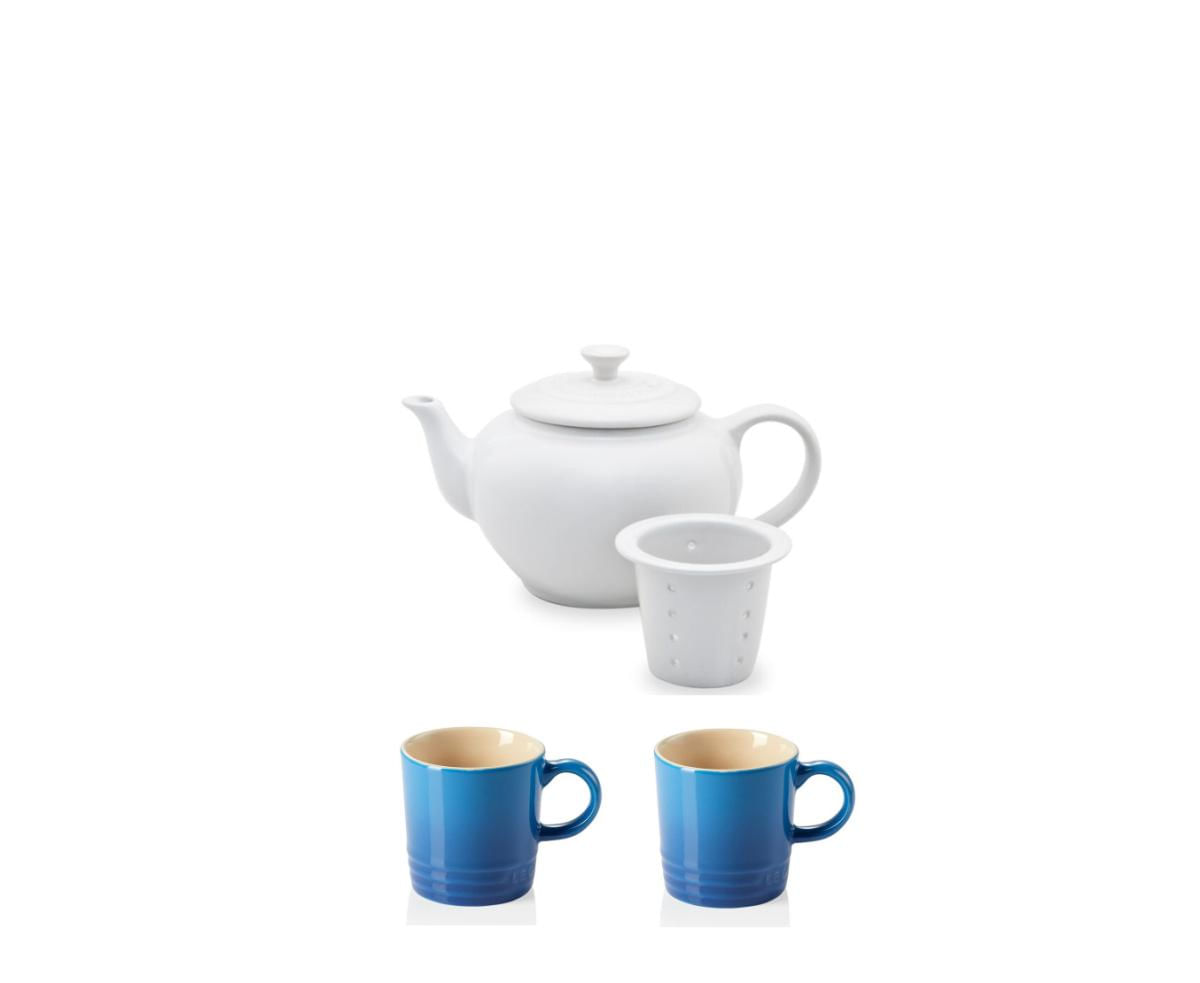 Kit Bule 600ml C/ Infusor Branco E 2 Canecas 100ml Le Creuset