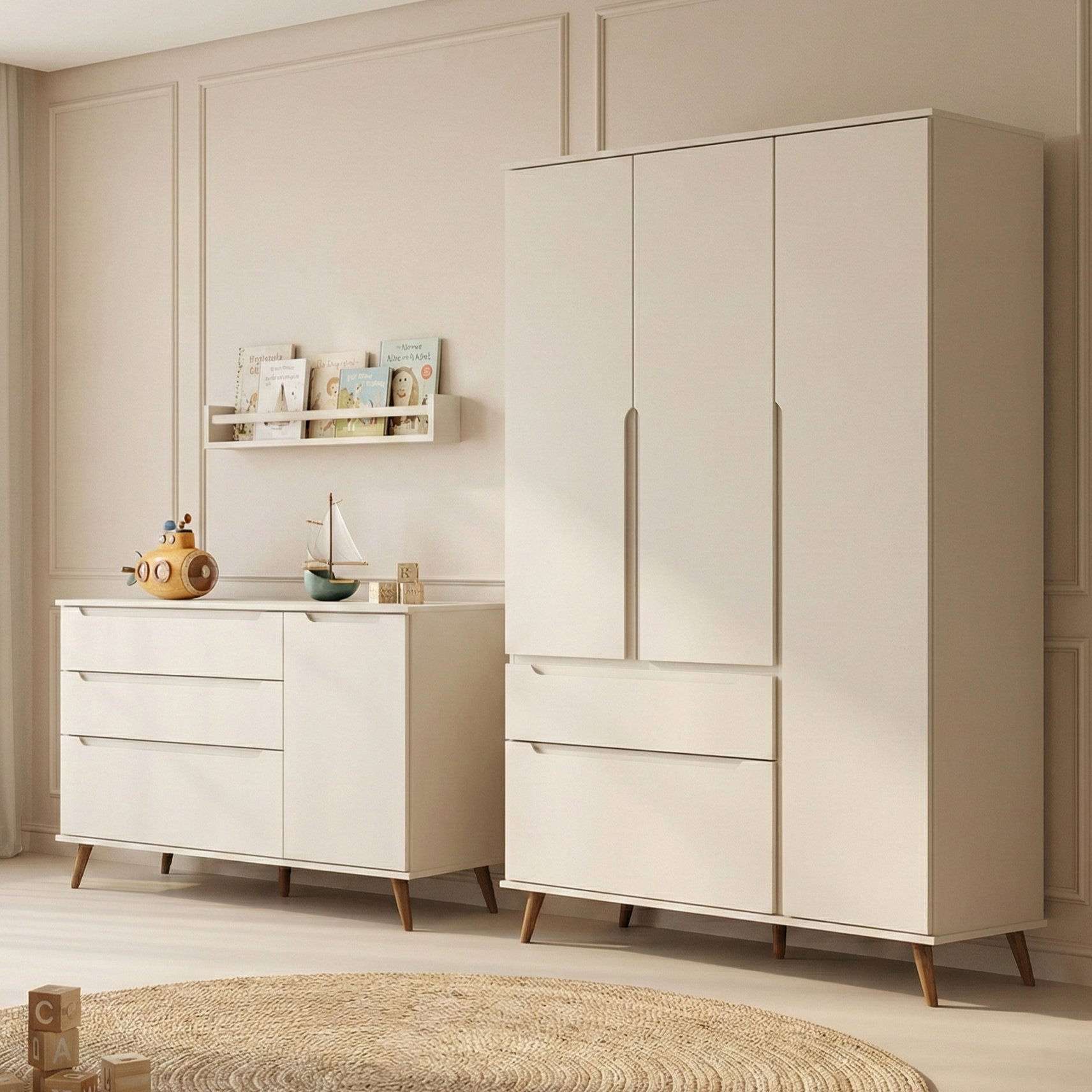 Conjunto De Bebê Com 1 Guarda-Roupa E 1 Cômoda Em Mdf Melinda Off White