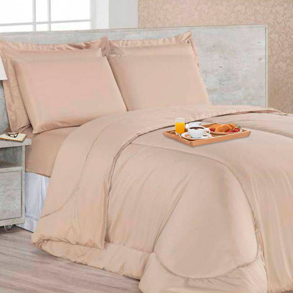 Kit 6 Pçs Aconchego Dupla Face Casal Queen Bege