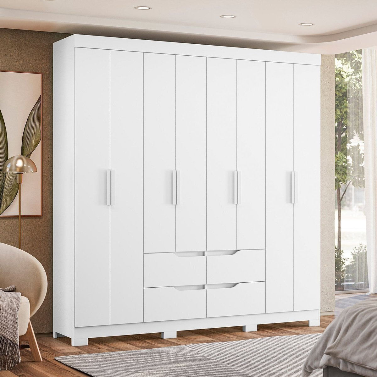 Guarda-Roupa 8 Portas E 4 Gavetas Doble Branco