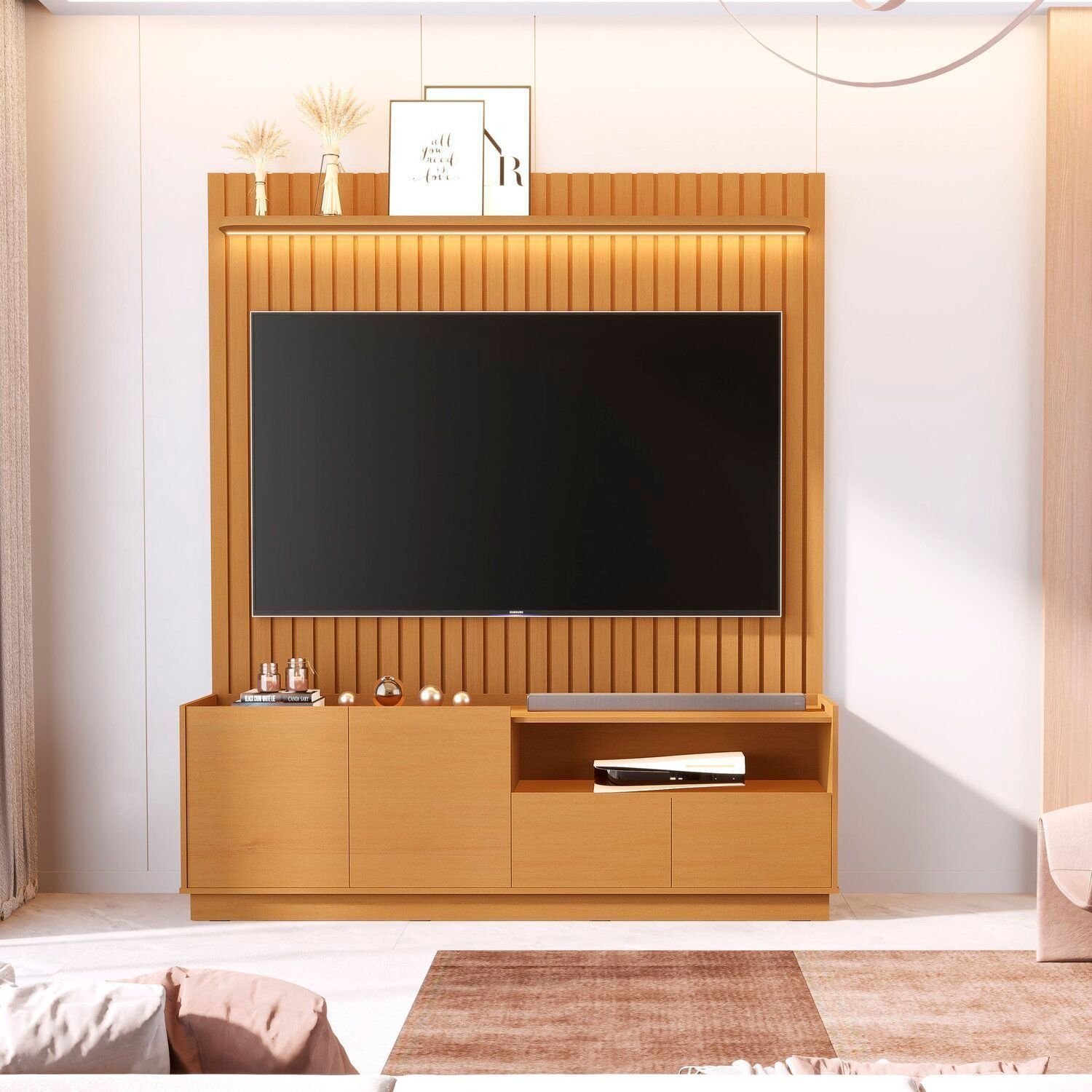 Rack Com Painel Para Tv 75 Polegadas 100% Mdf 187cm Vitoria Regia Nature