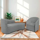 Kit Sofá Curvo França 160cm Ld. E Poltrona Luiza Max Conforto, Elegância E Design Moderno Bouclé Cinza
