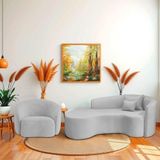 Kit Recamier Curvo Sala De Estar Inglaterra 200cm Lado Esquerdo Poltrona Orgânica Luxo Amore Linho Cinza Claro