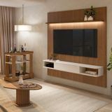 Conjunto Sala De Estar Mesa De Centro Prime Carrinho Bar Rosé E Painel Belluno Cinamomo/Off White