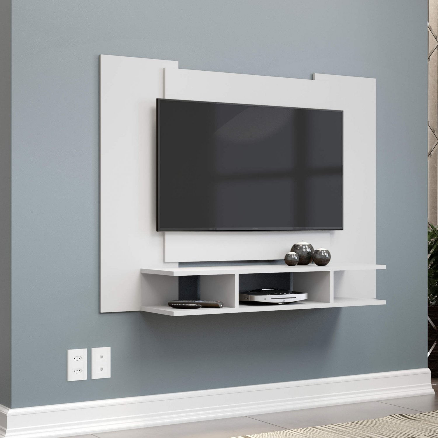 Painel para TV até 48 Polegadas com Nichos EJ Móveis Branco