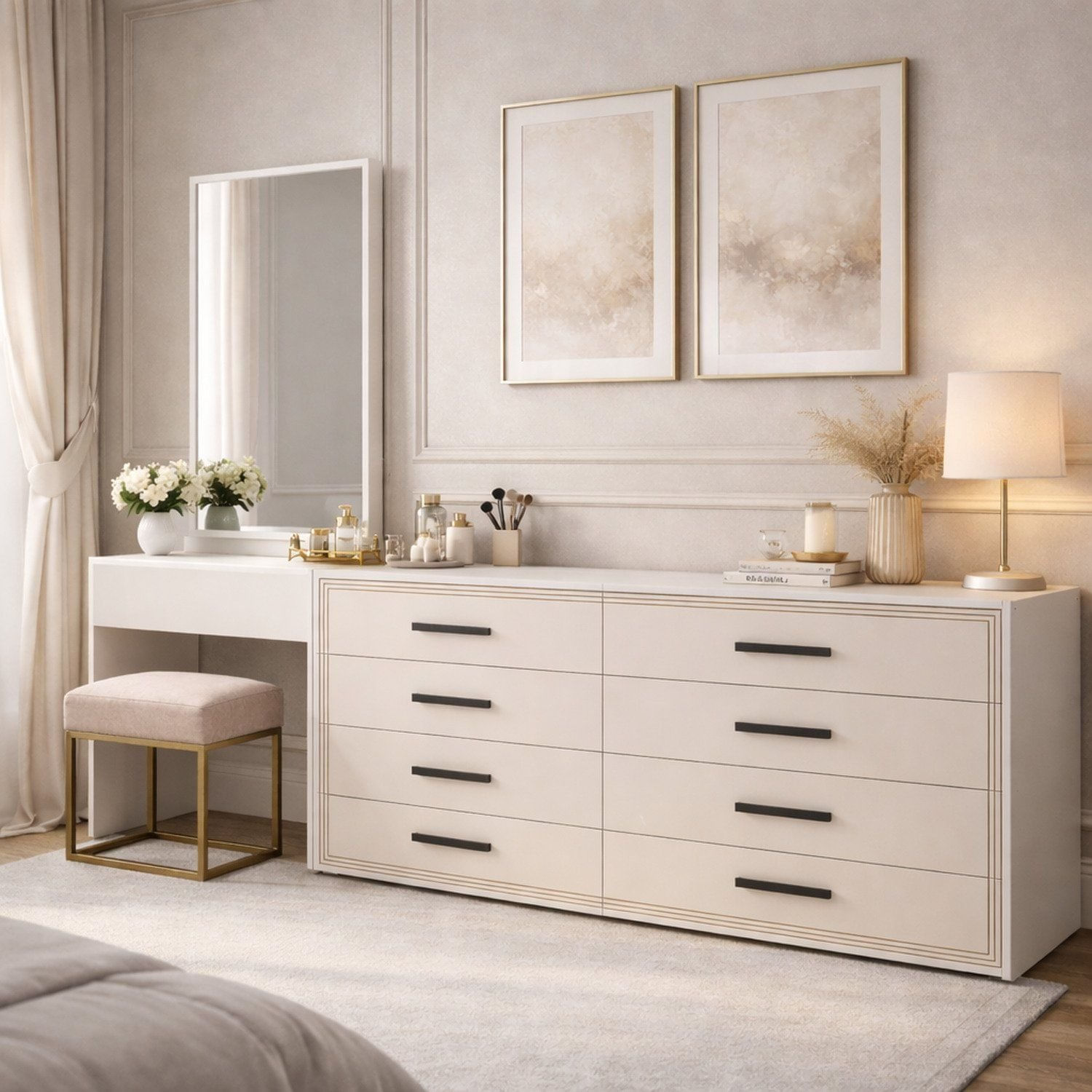 Cômoda Penteadeira 8 Gavetas Valência Creme/branco