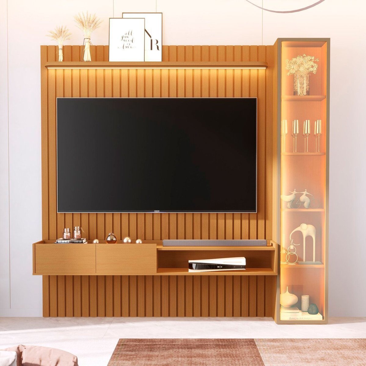 Painel Para Tv 75 Polegadas 100% Mdf Com Led Vitoria Regia Nature
