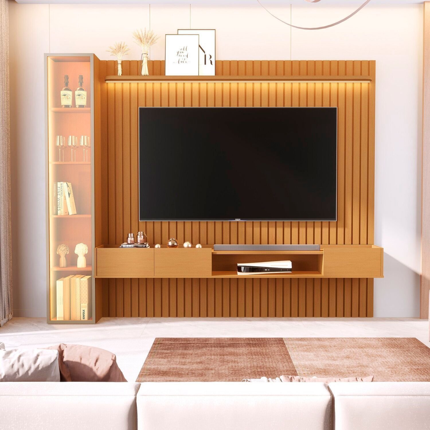 Painel Para Tv 84 Polegadas 100% Mdf Com Led Vitoria Regia Nature