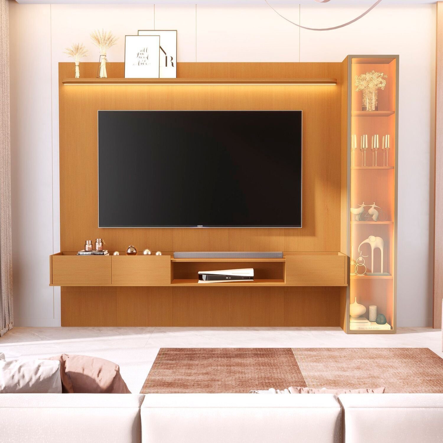 Painel Para Tv 84 Polegadas 100% Mdf Com Led Vitoria Regia Nature