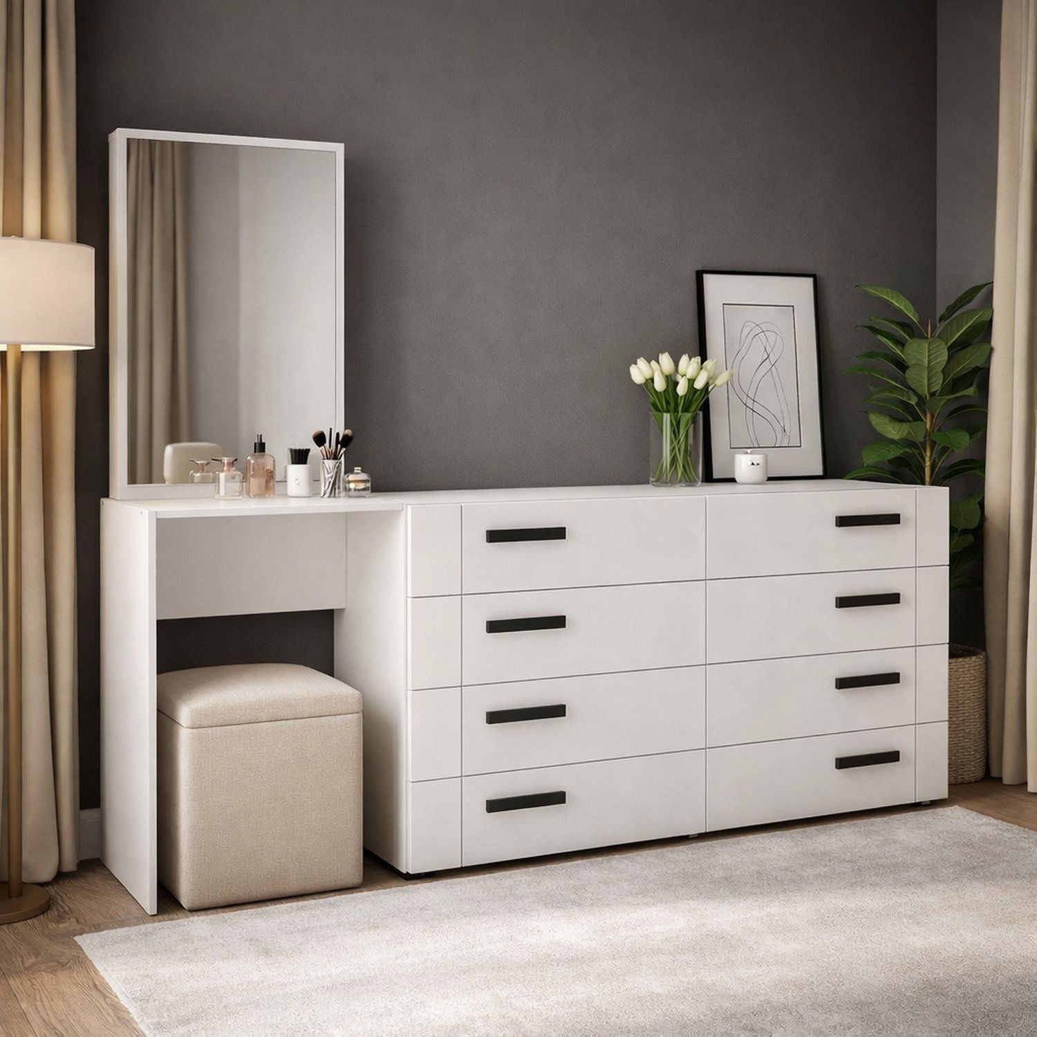 Cômoda Penteadeira 8 Gavetas Lisboa Branco
