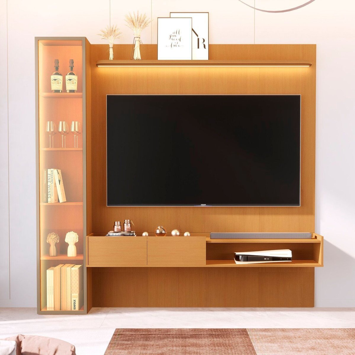 Painel Para Tv 75 Polegadas 100% Mdf Com Led Vitoria Regia Nature