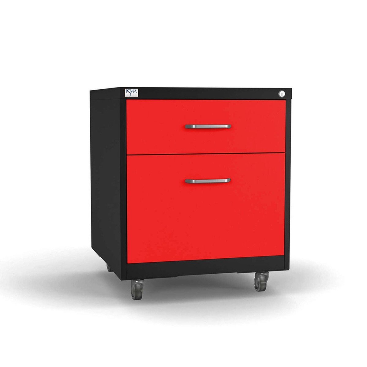 Gaveteiro De Aço 2 Gavetas Com Rodízios Com Chave Vermelho/preto