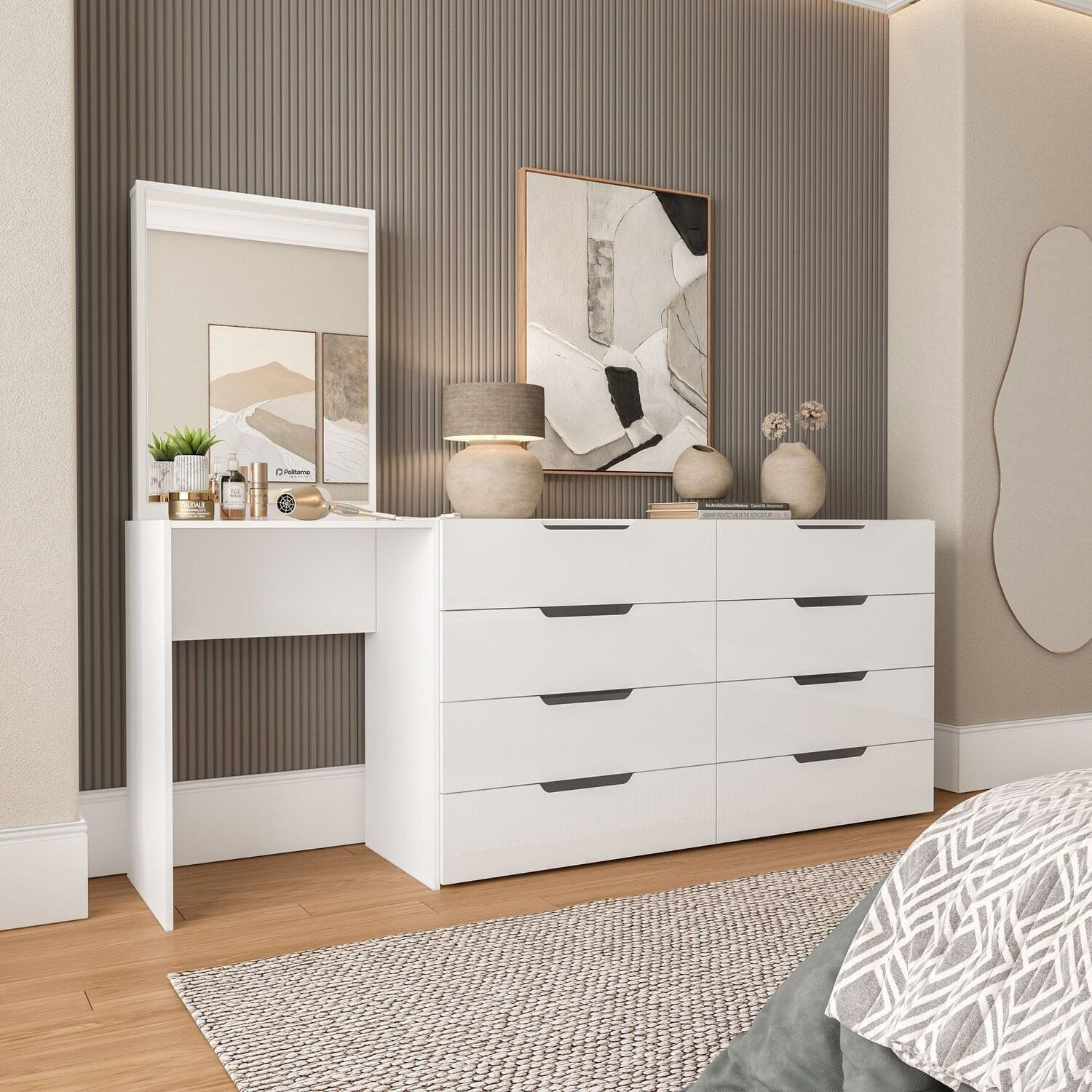 Cômoda Penteadeira 8 Gavetas Madrid Branco