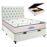 Box Baú Branco Com Colchão Casal High Foam Ortobom + Cabeceira