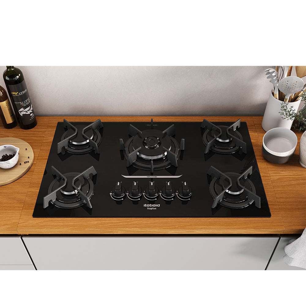 Cooktop 5 Bocas Mesa De Vidro E Tripla Chama Itaplus