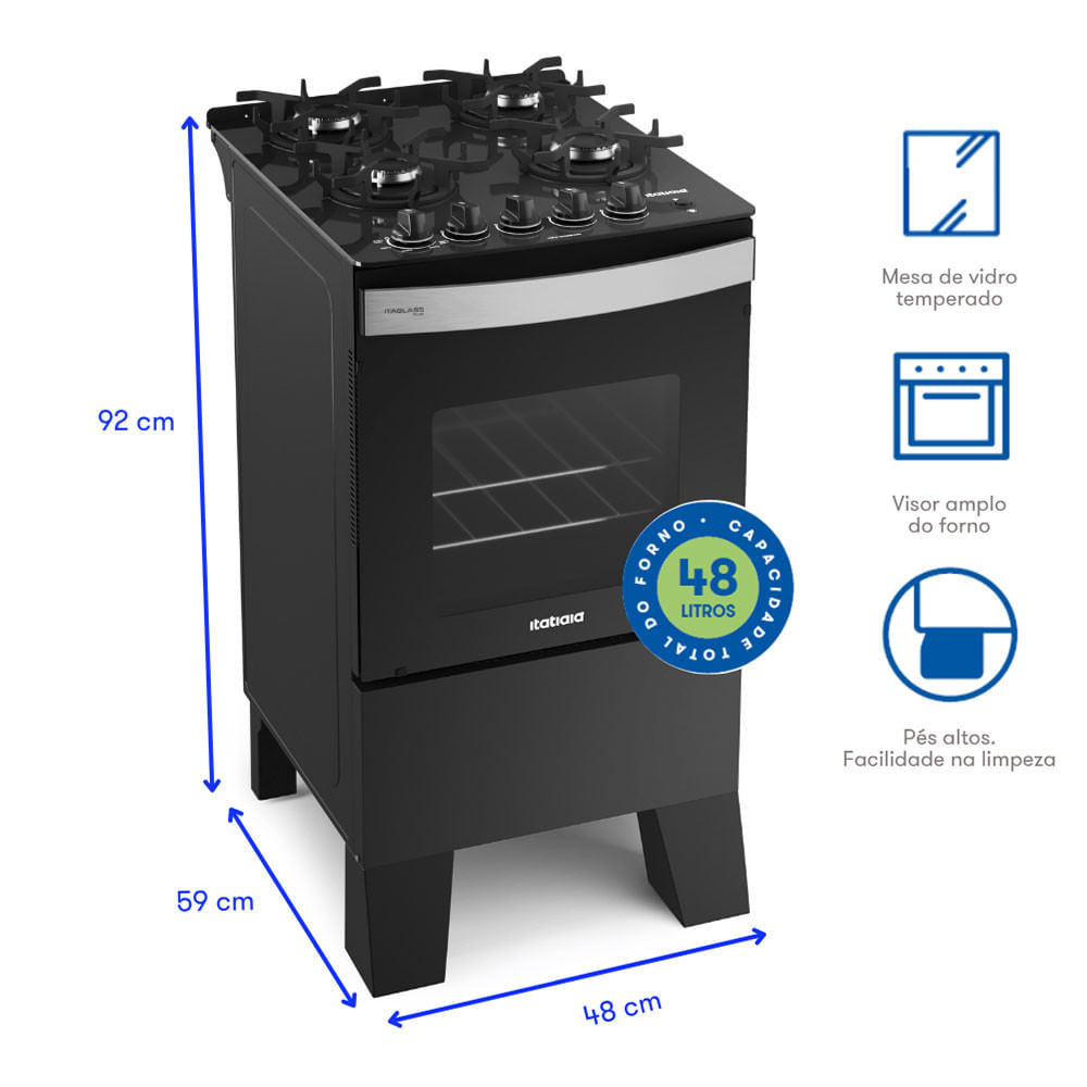 Fogão Itaglass Plus 4bocas Com Acendimento Automático E Mesa De Vidro Itatiaia