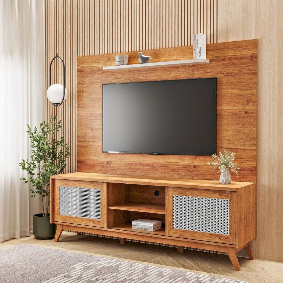 Estante Home Para Tv De Até 65 Polegadas 2 Portas 2 Prateleiras Orion Mel/off White