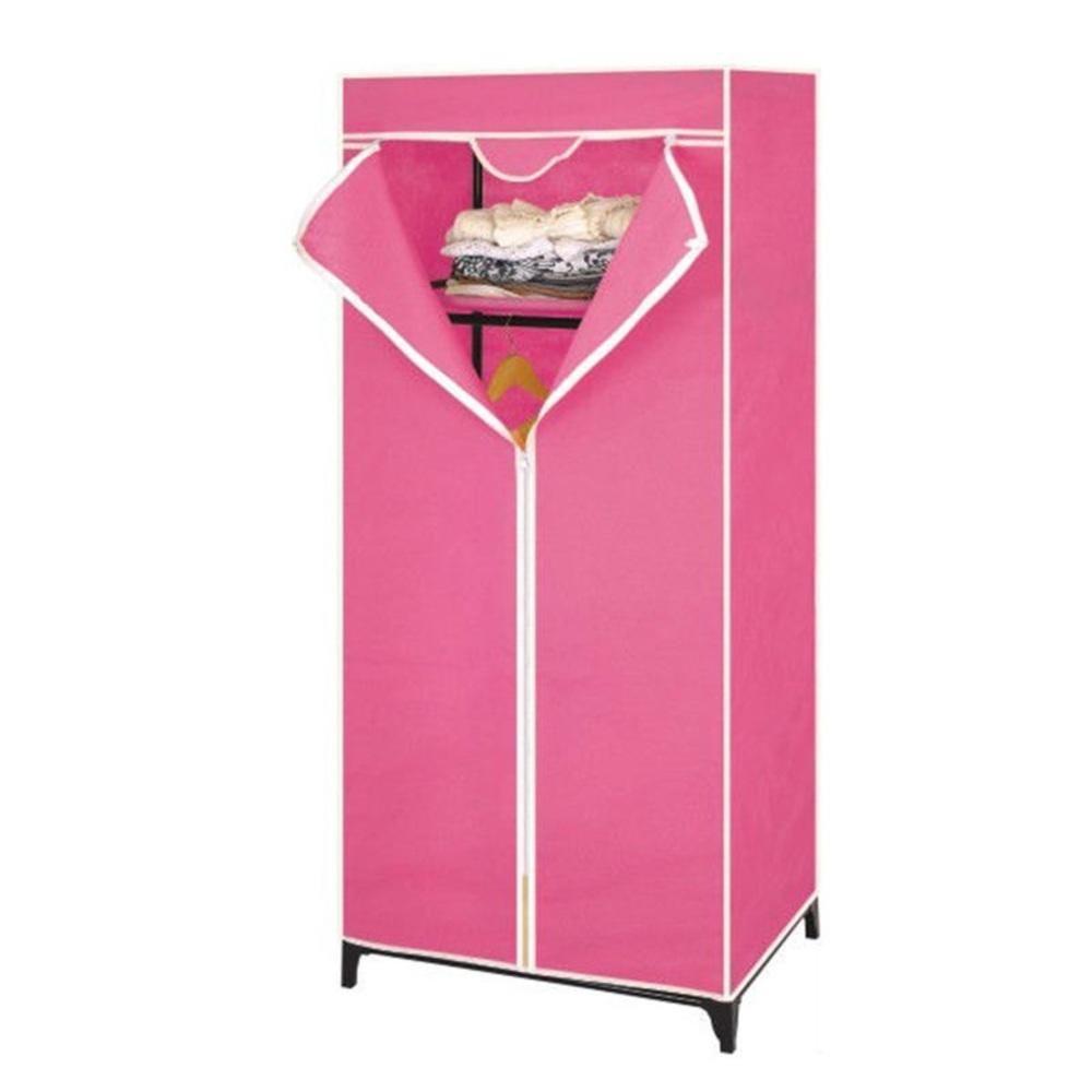 Guarda Roupa Com Ziper Cabideiro Portátil Arara Organizador Prateleira Multiuso Rosa