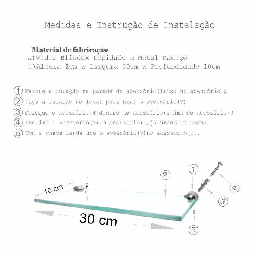 Prateleira Reta em Vidro Kit 3 Peças Slim 520LS3 Grego Metal - imagem 3