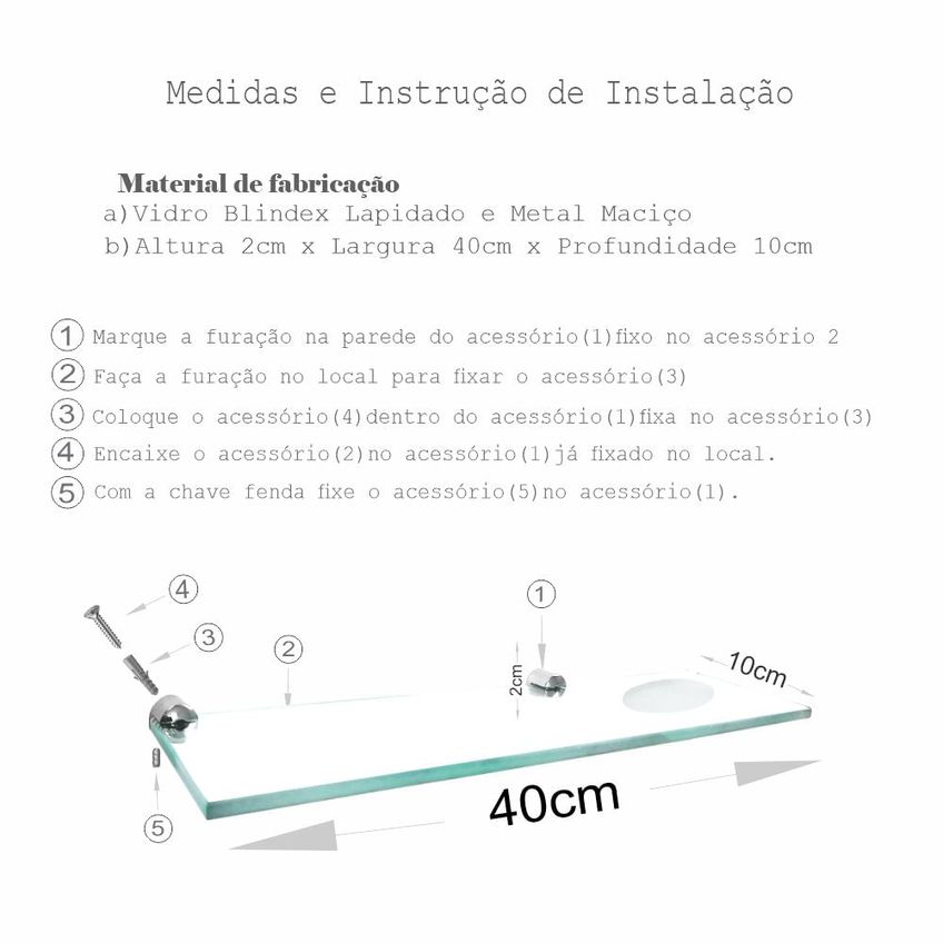 Prateleira Dupla em Vidro (Kit 3 Peças) Slim 514LS3 Grego - imagem 4