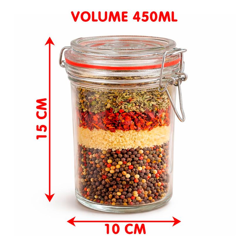 Potes Hermético Mantimentos Trava Metal Vidro Kit 4pçs 450ml - imagem 4