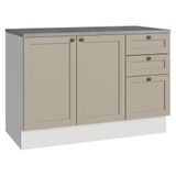 Balcão De Pia 120 Cm 2 Portas 3 Gavetas (Com Tampo) Branco-Crema Vik Madesa Branco-Crema