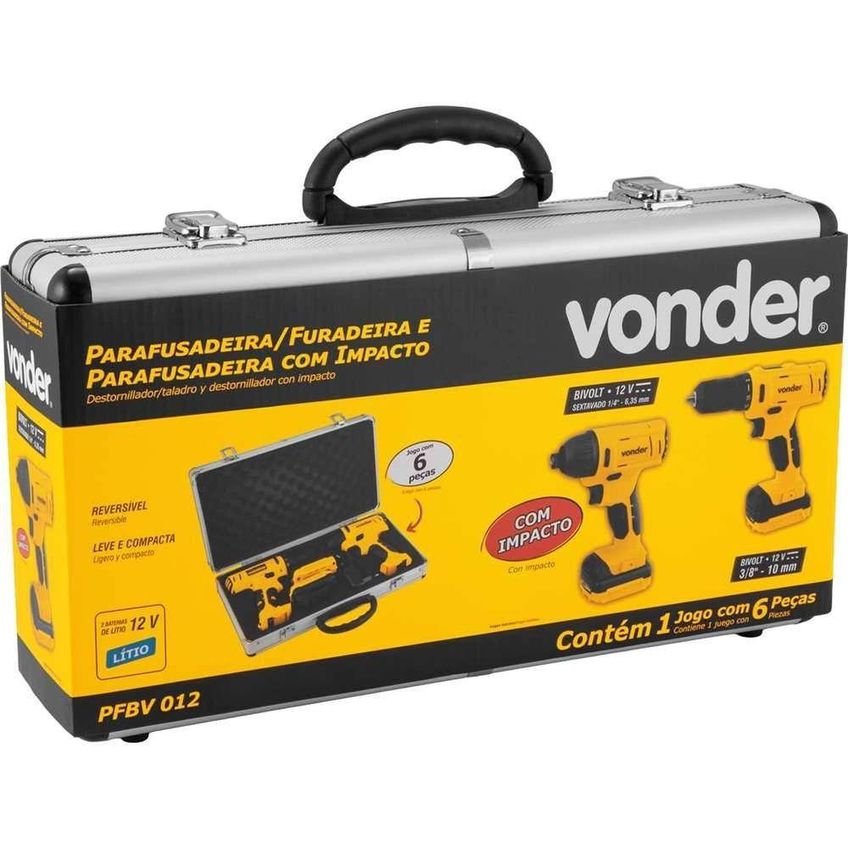 Conjunto Parafusadeira - Furadeira E Parafusadeira De Impacto, 12 V, PFBV 012 Vonder Ostenvonder - imagem 3