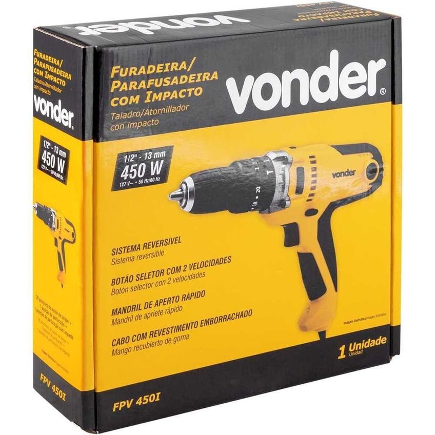Furadeira-parafusadeira 1-2, De Impacto, 450 W, Fpv 450i, 110v~, Vonder 110v~ - imagem 2