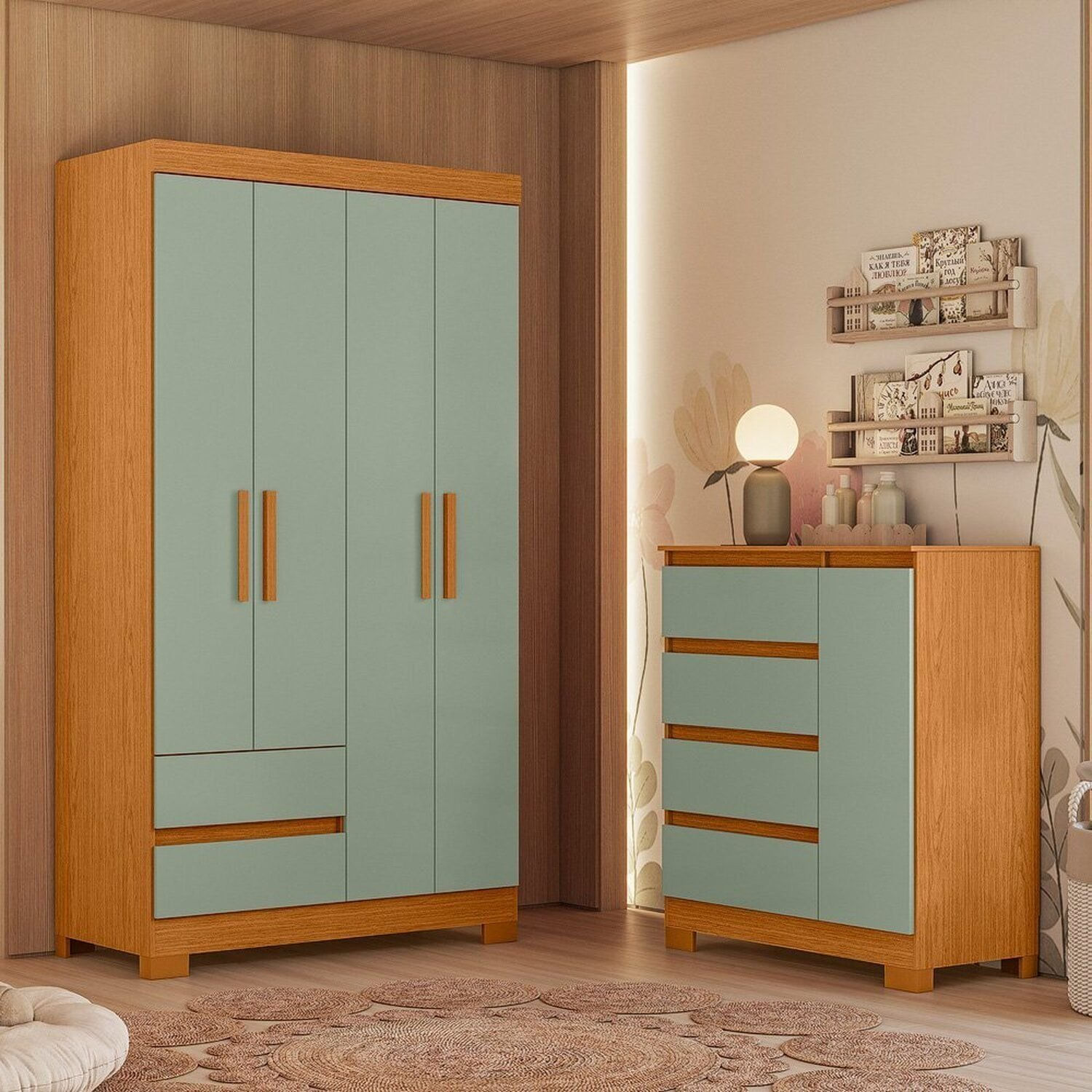 Conjunto Quarto Infantil Completo Olimpia Cinamomo / Sálvia