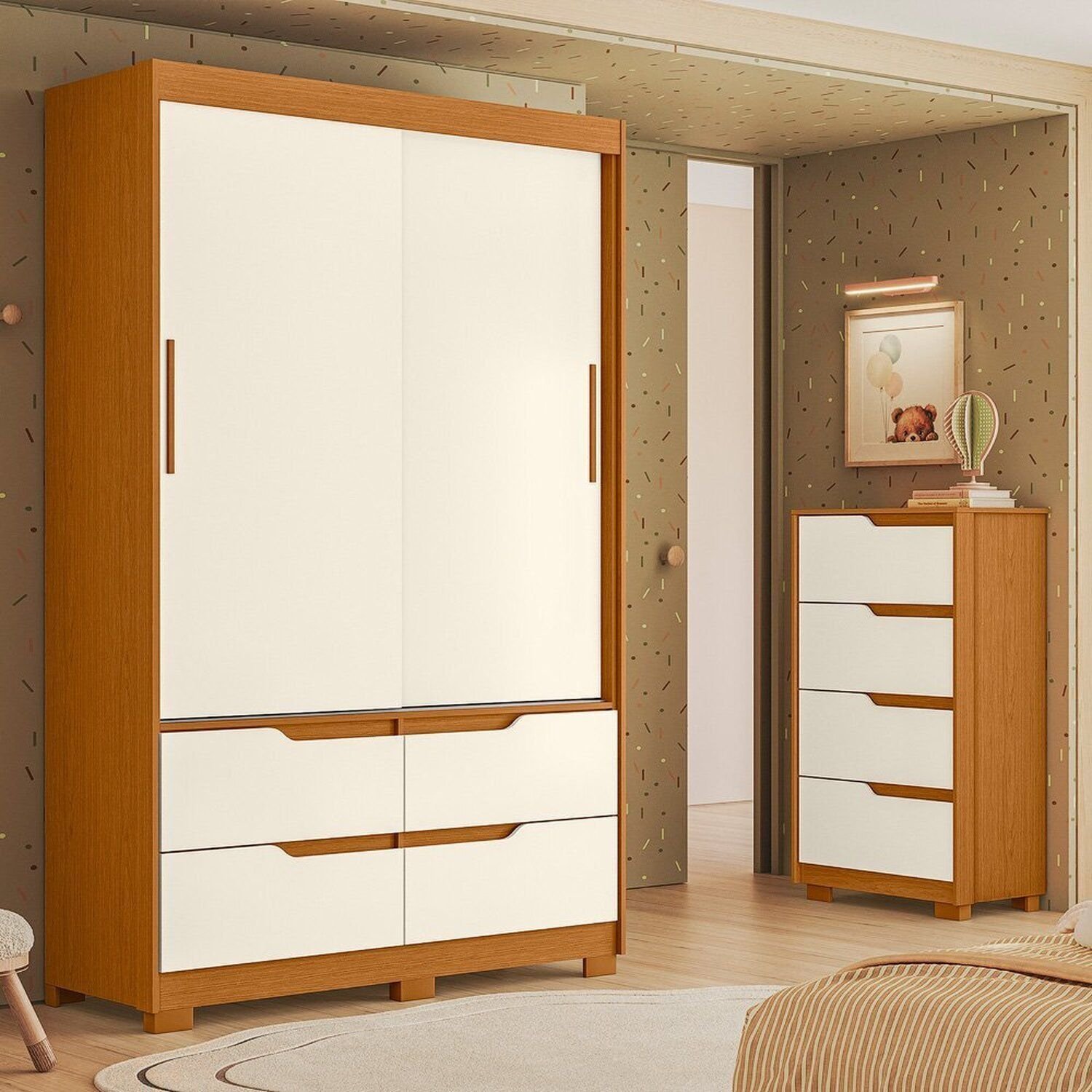 Conjunto Quarto Infantil Completo Sole Cinamomo / Off White