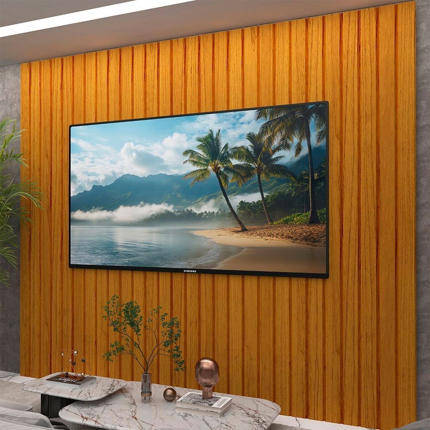 Painel Para Tv 84 Polegadas 100% Mdf Ripado 250cm X 230cm Majestade Naturale
