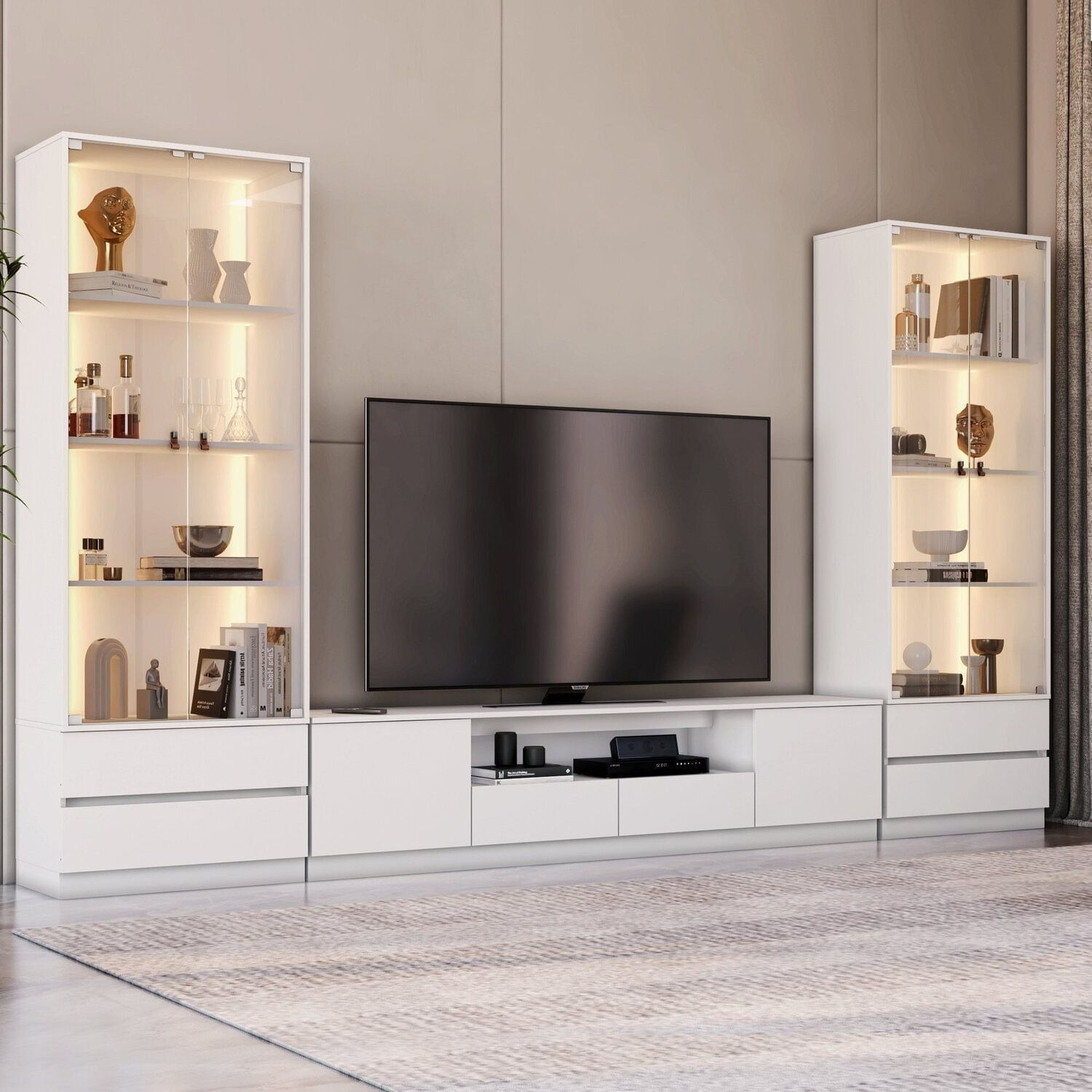 Estante Para Tv 84 Polegadas E 2 Cristaleiras Liz Branco