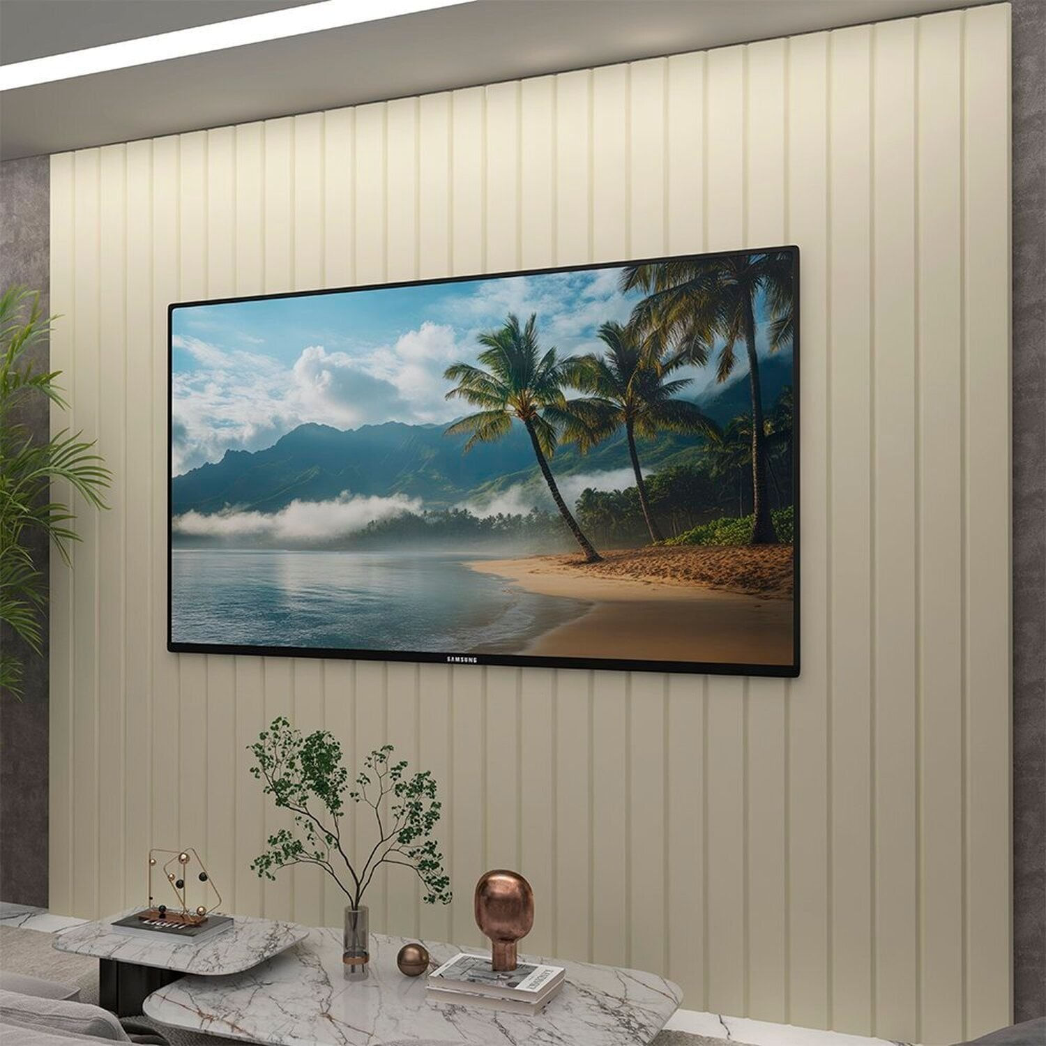 Painel Para Tv 84 Polegadas 100% Mdf Ripado 250cm X 230cm Majestade Off White