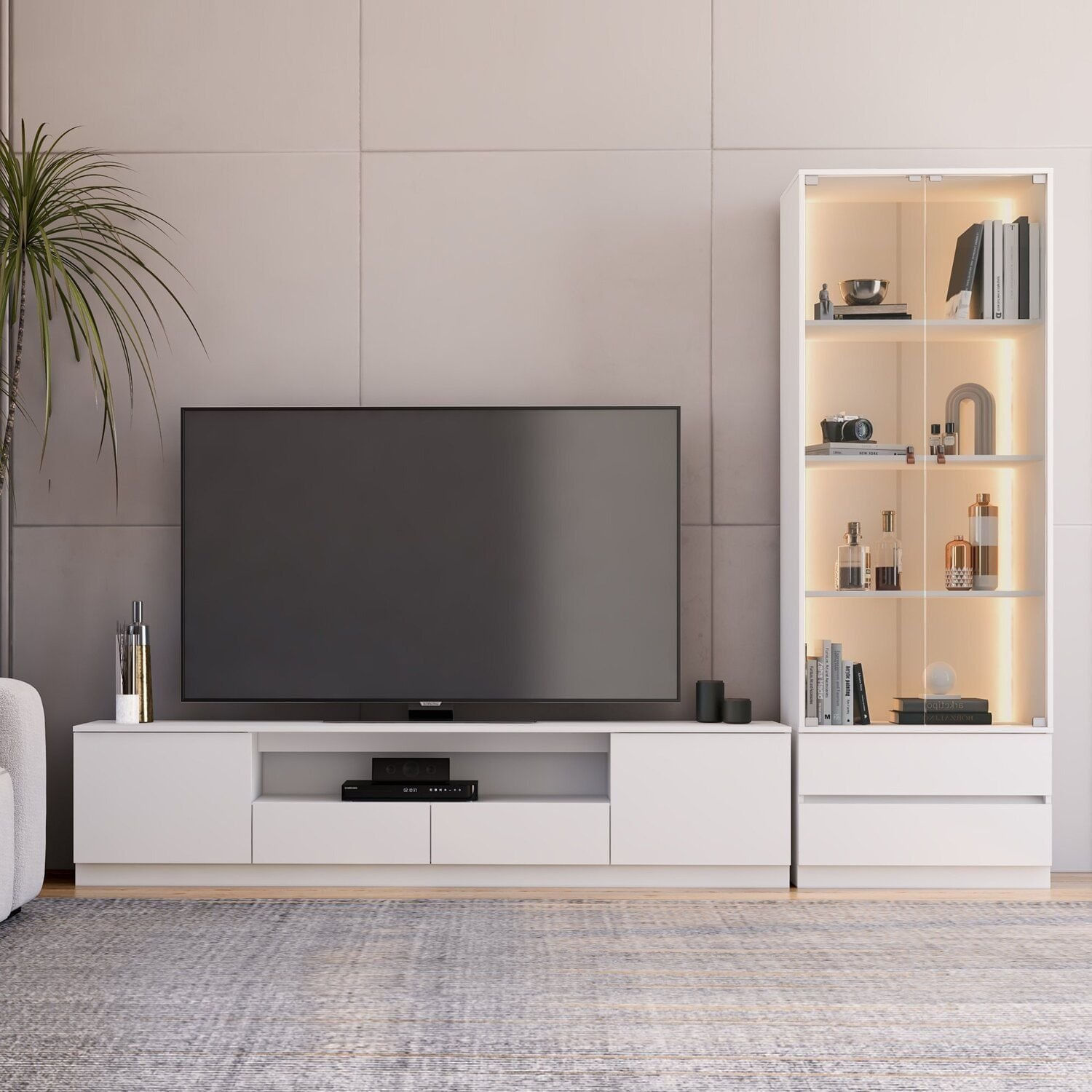 Estante Para Tv 84 Polegadas 100% Mdf Com Led Liz Yescasa Branco