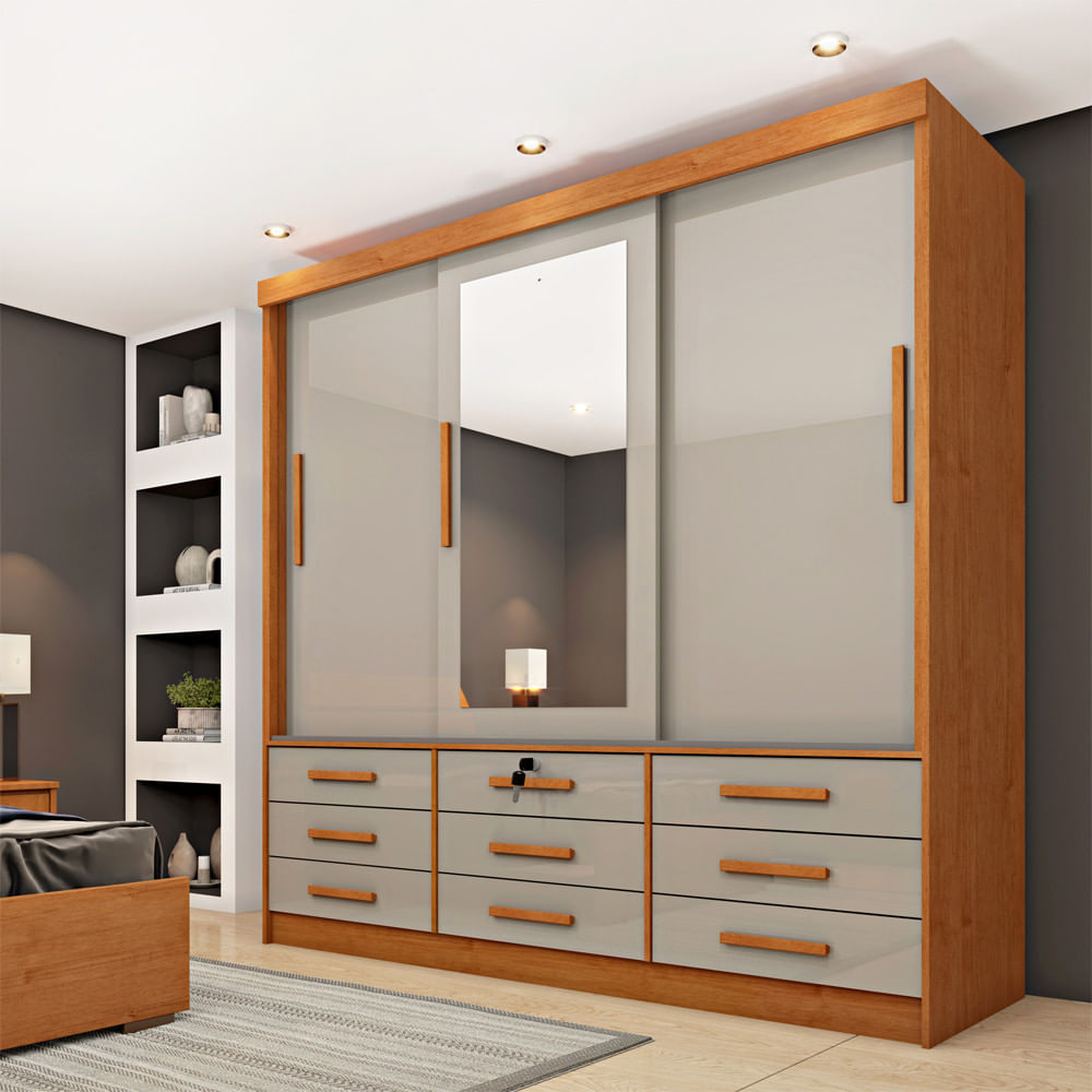 Guarda Roupa 3 Portas Chicago Com Espelho Tcil