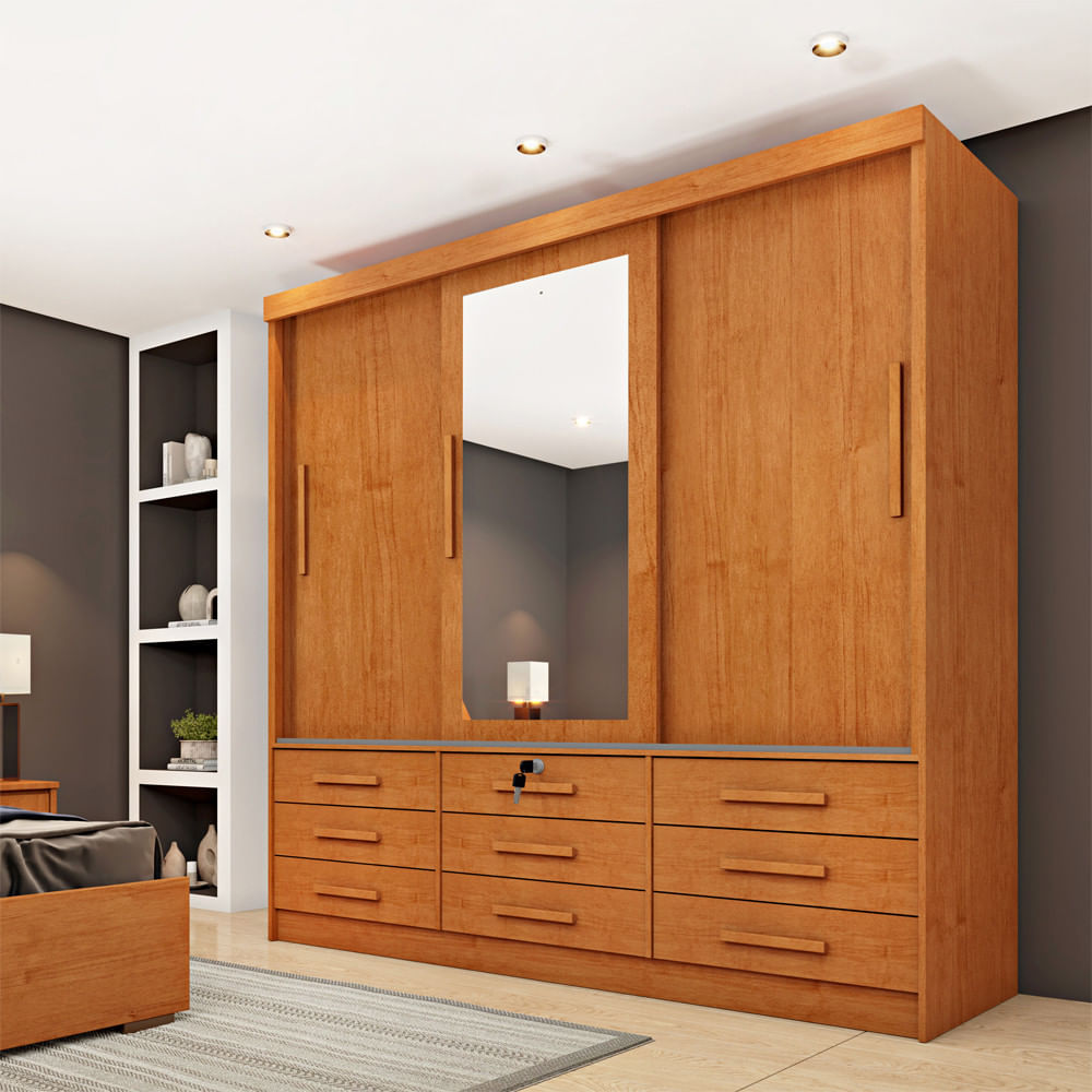 Guarda Roupa 3 Portas Chicago Com Espelho Tcil