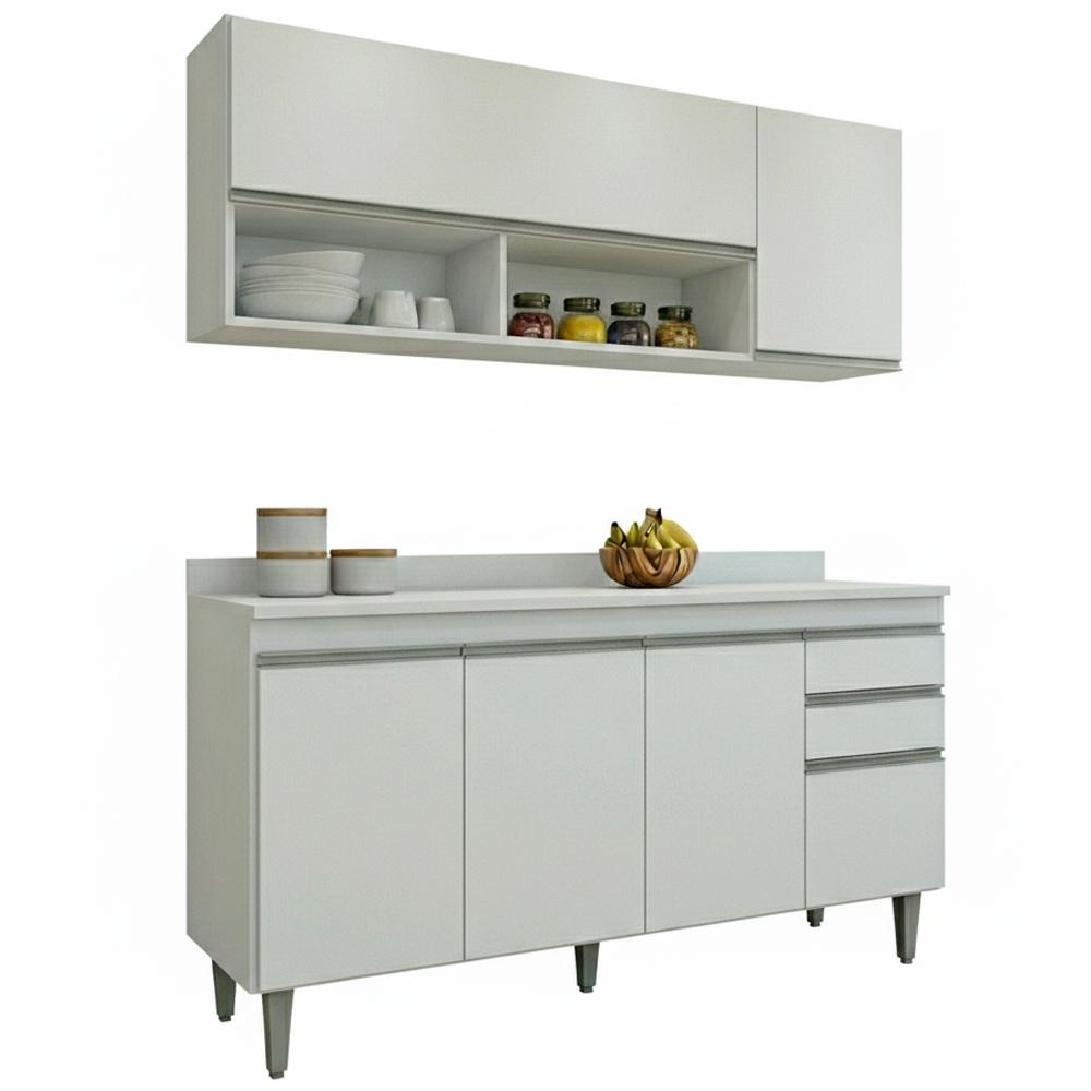 Armario Aereo E Balcao Com Tampo 150 Cm Bp Branco Eratto Moveis