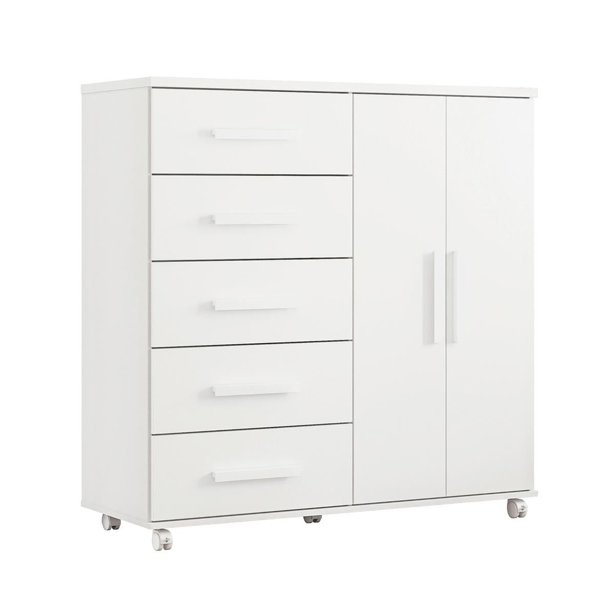 Comoda Toronto Quarto Com 5 Gavetas E 2 Portas Branco