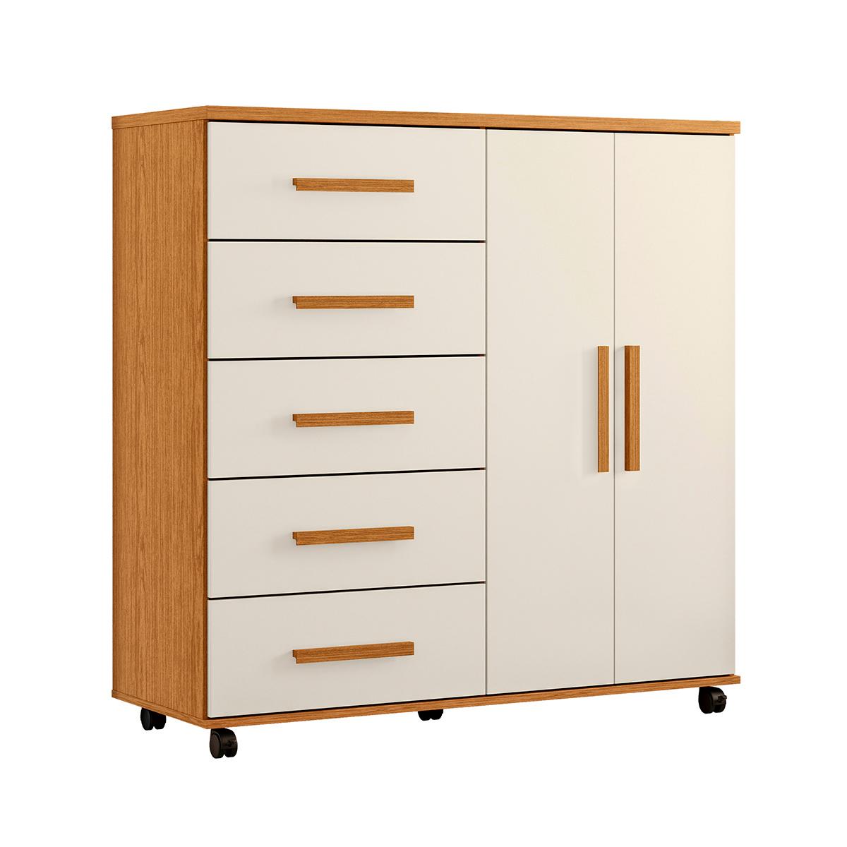 Comoda Toronto Quarto Com 5 Gavetas E 2 Portas Cinamomo/Off White