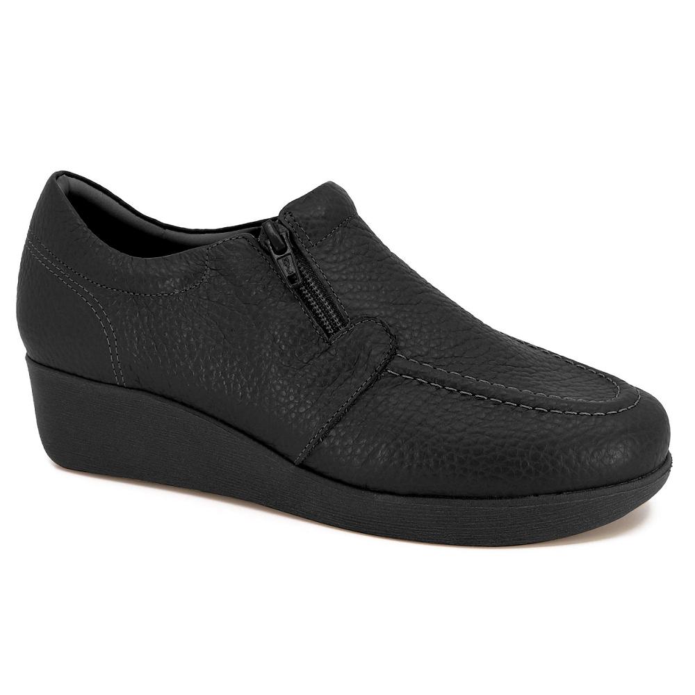 Mocassim Usaflex Anabela Couro Ziper Ref 6262pl Preto 036