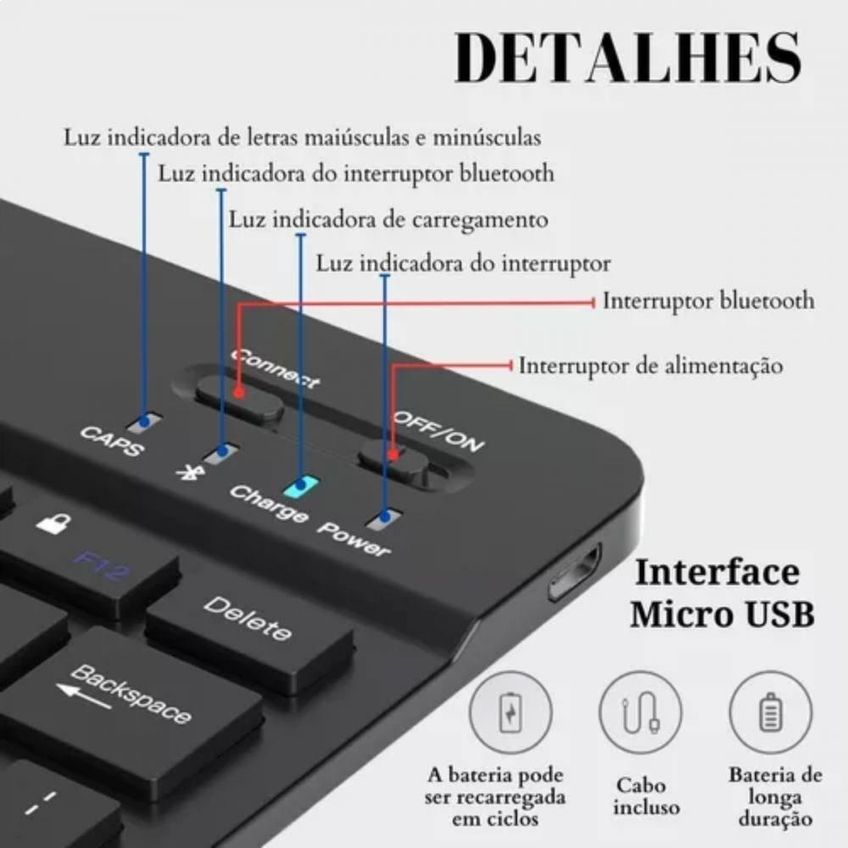 Teclado Bt Inteligente Touch Portátil Bluetooth Tablet - imagem 3