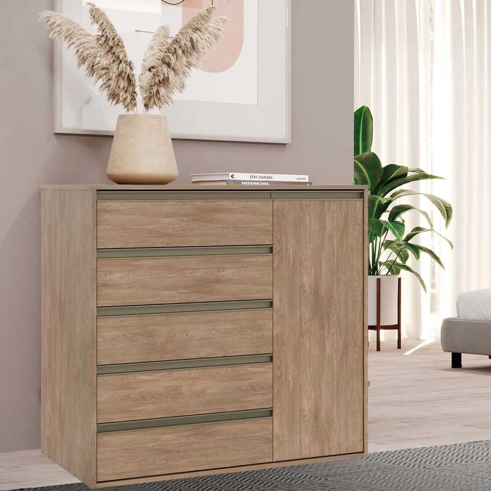 Cômoda 5 Gavetas 1 Porta Em Mdf Select Belmax