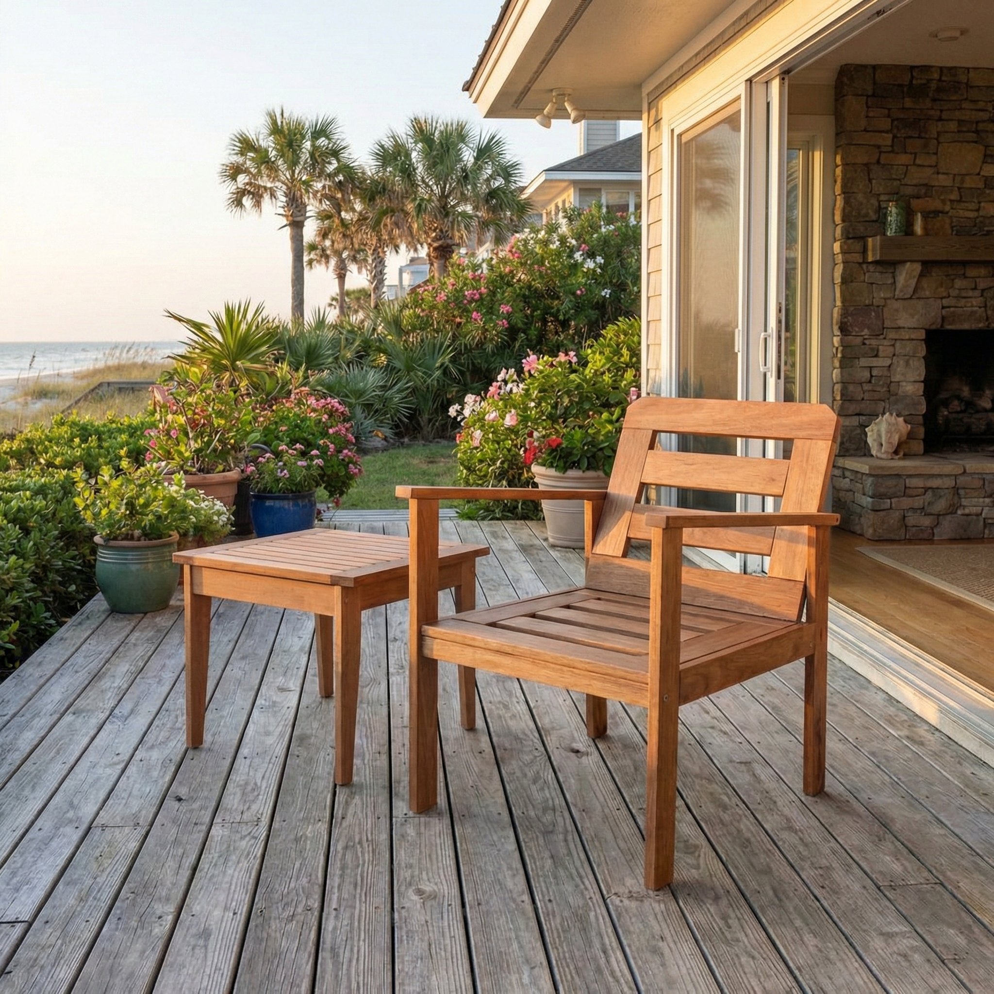 Conjunto Poltrona E Mesinha De Centro Madeira Maciça Madeira